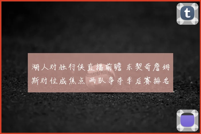 湖人对独行侠直播前瞻 东契奇詹姆斯对位成焦点 两队争夺季后赛排名紧张